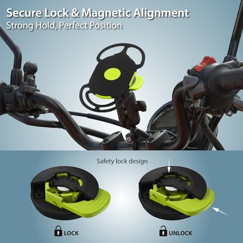 Bone Moto Tie Connect Kit 3 - Handlebar, Magnetic Motorcycle Phone Mount, Detachable & 360° Rotatable, Heavy Duty & Shock-Absorbing Scooter Phone Holder for iPhone & 4.7"–7.2" Smartphones (Handlebar) - style: Motorcycle - Handlebar
