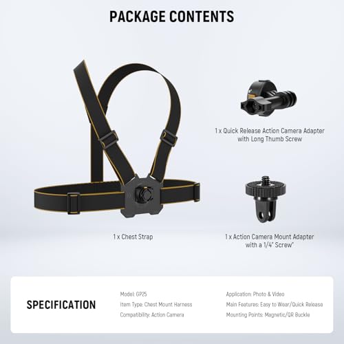 NEEWER Chest Mount Harness for Action Camera,Adjustable Hand Free Chest Strap Compatible with GoPro Hero DJI Osmo Insta360,Magnetic Release Action Camera Chest Mount for Point of View Video Vlog,GP25 - style: GP25 Accessory