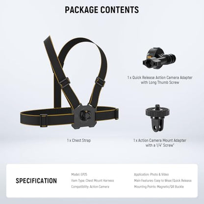 NEEWER Chest Mount Harness for Action Camera,Adjustable Hand Free Chest Strap Compatible with GoPro Hero DJI Osmo Insta360,Magnetic Release Action Camera Chest Mount for Point of View Video Vlog,GP25 - style: GP25 Accessory