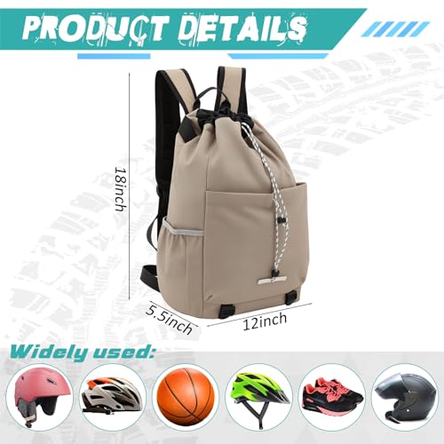 Aliceset Helmet Backpacks Welding, Waterproof Motorcycle Helmet Bag with Drawstring, Adjustable Shoulder Straps Pocket, Nylon, Large Capacity, Gift for Electrician Welder School Students(Khaki) - color: Khaki