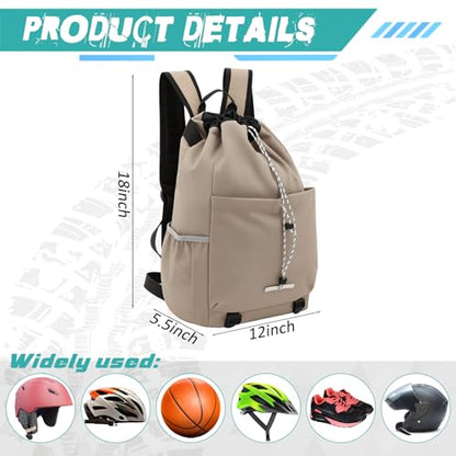 Aliceset Helmet Backpacks Welding, Waterproof Motorcycle Helmet Bag with Drawstring, Adjustable Shoulder Straps Pocket, Nylon, Large Capacity, Gift for Electrician Welder School Students(Khaki) - color: Khaki