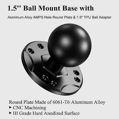 BRCOVAN 2 PCS, 1.5'' Ball Mount with Aluminum Alloy AMPS Hole Round Plate | Compatible with RAM Mounts C Size 1.5 Inches Ball Double Socket Arm