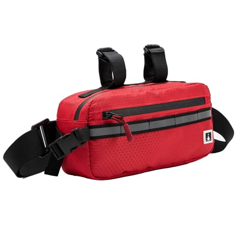 ROYALFAIR Waterproof Bike Handlebar Bag with Reflective Strips & Shoulder Strap, Bicycle Front Frame Storage Pouch for Mountain Road Cycling Commuting (red) - color: red