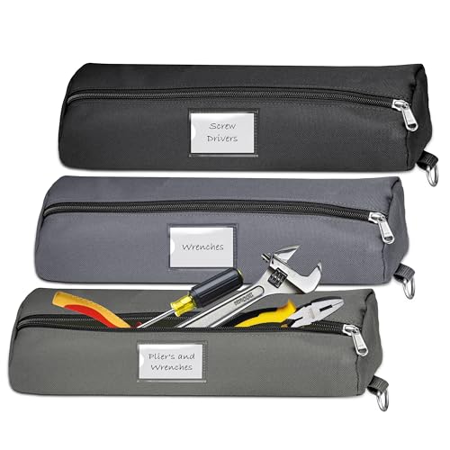 Premium Small Tool Pouch Bags with Zipper YKK Durability - Heavy Duty - Anti Tear - Water-Resistant - Name Tags, Multipurpose Small Tool Bags, 3 Colors (3.5" X 13.5") - size: 3.5" X 13.5"