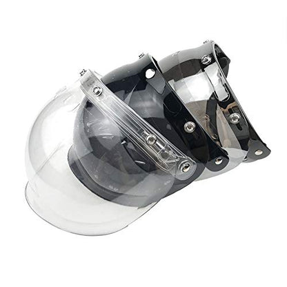WANCAR Motorcycle Standard 3-Snap Button Flip Up Down Universal Bubble Visor for Open Face Half Helmet Wind Shield(Clear) - color: Clear