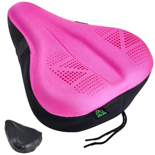 Zacro Bike Seat Cushion - Padded Gel Bike Seat Cover for Men & Women, Padding Bicycle Saddle fit with Peloton/Spin Stationary Exercise/Mountain Road Cycling Bike - color: Pink, size: Wide