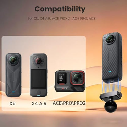 25mm Ball Head Magnetic Mount with Mechanical Lock for Insta360 X5/X4 Air/Ace Pro 2/Ace Pro/Ace RAM B-Size Compatible, Aluminum Adapter for Motorcycle Handlebar, Fork Stem, Marine Rail Mounts