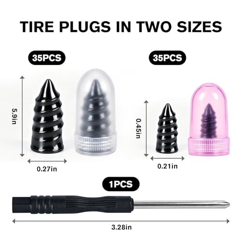 71PCS Tire Repair Rubber Nail Kit with Screwdriver for Tubeless Tires | 2 Sizes Tire Repair Spiral Screw, Tire Plugs, Fast Self-Service Tool for Car, Motorcycle, Tractor Tire Puncture Repair