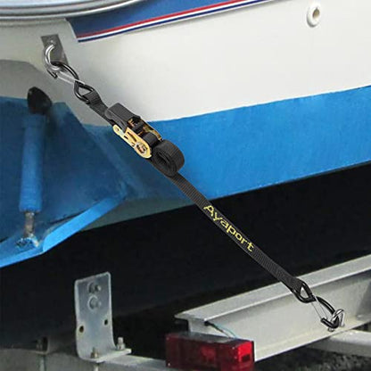 Ayaport Boat Trailer Transom Tie Down Straps for Boat Jet ski Kayak Canoe 4 Feet 2400lbs Break Strength Heavy Duty Ratchet Straps with S Hooks, Pack of 2 - size: 1" x 4'
