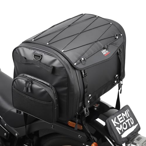 KEMIMOTO Motorcycle Travel Luggage Bags, Expandable Large Capacity Motorcycle Tail Bag, Waterproof Rear Rack Trunk, Motor Pannier Bag with Rain Cover and Straps 60L-80L - size: 60-80L