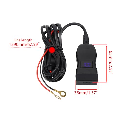 Motorcycle USB Charger QC 3.0 Phone Charger Dual USB Type C Voltmeter Switch Compatible with Phone Tablet Black
