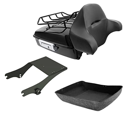 TCMT Chopped Motorcycle Trunk Box Backrest Detachable Mounting Rack Luggage Rack Fit For Harley Touring 1997-2008 Road King Road Street Electra Glide Pack - color: Set C2 Black Latches#Black Rack