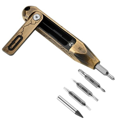 OKNIFE Otacle D1 Cracked Brass Small EDC Multi Bit Pocket Screwdriver, 8 in 1 Mini Precision Screwdriver Set, S2 Steel Magnetic Bits for Work or Daily Use - color: Cracked Brass