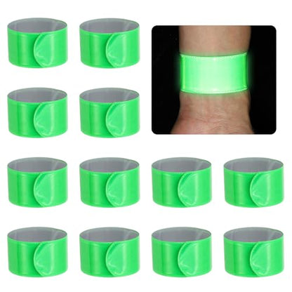 PATIKIL 22cm/8.7in Reflective Bands, 12pcs Reflective Arm Bands Straps Wrist Reflective Running Gear Safety Reflective Straps Bracelets High Visibility for Night Walking Bicycle - color: Green