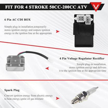 PRO BAT ATV Electric AC Wiring Harness Kit with Full Copper Wire for 150CC 200CC 250CC 300CC Engine Go Kart ATV Pit Dirt Quad Bike Lifan Loncin Zongshen YX Black - style: A Black Ignition Coil+Black Rectifier