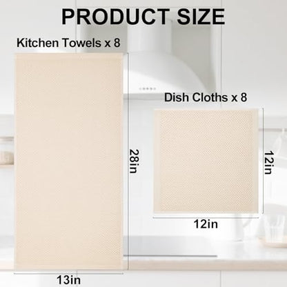Homaxy 100% Cotton Kitchen Towels and Dishcloths Set, 12 x 12 Inches and 13 x 28 Inches, Set of 16 Bulk Kitchen Towels Set, Ultra Soft Absorbent Dish Cloths for Washing Dishes, Beige - color: Beige, style: 16-Piece Set