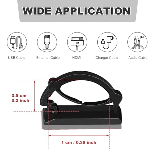 GWHOLE 100Pcs Adhesive Cable Clips Cord Organizer Wire Management for Car Office and Home
