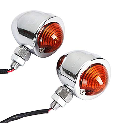 Motorcycle Turn Signals 2pcs Chrome Front Rear Turn Signals 12V with Bullet Shape and Amber Lights Fit Universal Fit for Harley Honda Yamaha Dukati Suzuki - color: Silver/Amber