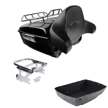 TCMT King Motorcycle Trunk Box Backrest Pad Top Rack Mounting Rack Fit For Harley Touring 1997-2008 Electra Glide Road Glide Street Glide Pack - color: With Speaker Holes: Style D Chrome Rack