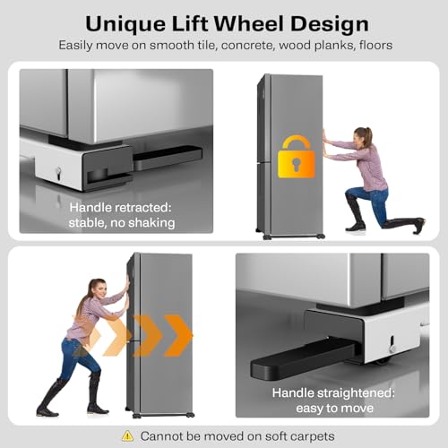 Appliance Rollers Heavy Duty,Newest Extendable Appliance Sliders,Liftable Washing Machine Base,Easily Move Washer and Dryer Machines,Refrigerators,Furniture-White - color: White