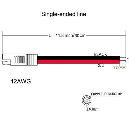 SAE Connector, 12AWG SAE Single Plug DC Quick Disconnect Power Extension Cable with Polarity Reverse Adapter for Motorcycles, Solar Panels, Cars, Tractors, etc. 2-Pack 30CM/1FT