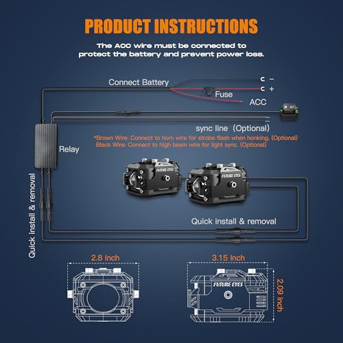 Future Eyes LED Motorcycle Fog Lights, 360° Adjustable Auxiliary Lights, Waterproof Off-Road Driving Light for Night Riding, Amber/White High & Low Beam, Compatible with Motorcycles, ATVs, and UTVs