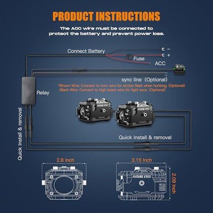 Future Eyes LED Motorcycle Fog Lights, 360° Adjustable Auxiliary Lights, Waterproof Off-Road Driving Light for Night Riding, Amber/White High & Low Beam, Compatible with Motorcycles, ATVs, and UTVs