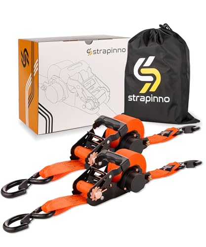 Strapinno 2PCs Retractable Ratchet Tie-Down Straps,5,000 lbs Break Strength- 2 in x 12 ft Heavy Duty Ratchet Strap with Safety Lock S Hooks for Motorcycles, ATVs, UTVs, Lawn Equipment & Cargo-Orange - color: Orange
