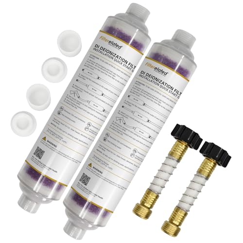 Filterrelated 2-Pack Spotless Car Wash Inline Deionizer with Visual Resin Technology - Transparent Housing, Color-Changing Media (Purple to Brown) for Spot-Free Rinse on RV, Auto, Solar Panels