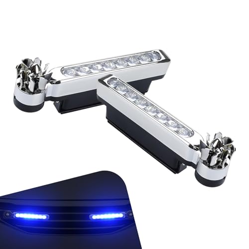 2 PCS Wind Powered Car Grille Light, 8 LED Waterproof Wind Energy Daytime Running Light, Wire Free Self-Adhesive Exterior Decoration Lamp, Universal for Car & Motorcycle (Blue) - color: Blue
