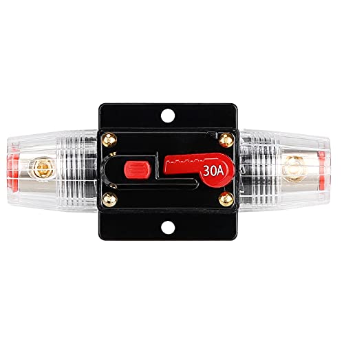 30 Amp Audio Circuit Breaker,12V-24V DC Fuse Holder,20-300A Breaker Switch,Inline Circuit Breaker with Reset Button,for Automotive Marine Boat Audio System Current Overload Protection - color: 30A