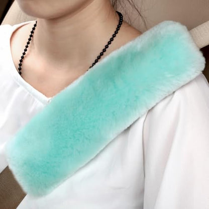 Soft & Cozy Australian Sheepskin Car Seat Belt Covers,2 Pack Fluffy Seatbelt Pads, Genunie Sheepskin Fur Shoulder Straps Cushions for Adults Kids Women and Men (Mint Green) - color: Mint Green