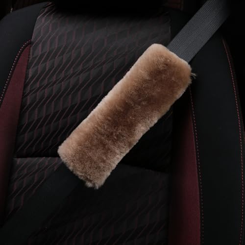 Soft & Cozy Australian Sheepskin Car Seat Belt Covers,2 Pack Fluffy Seatbelt Pads, Genunie Sheepskin Fur Shoulder Straps Cushions for Adults Kids Women and Men (Light Tan) - color: Light Tan