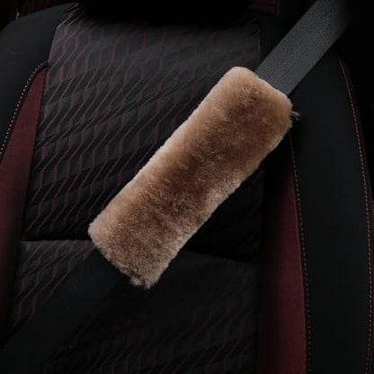 Soft & Cozy Australian Sheepskin Car Seat Belt Covers,2 Pack Fluffy Seatbelt Pads, Genunie Sheepskin Fur Shoulder Straps Cushions for Adults Kids Women and Men (Light Tan) - color: Light Tan