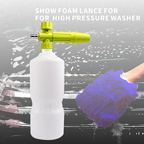 Foam Cannon 1 L Bottle Car Wash Snow Foam Lance with 1/4" Quick Connector Pressure Power Jet Washer Quick Release Adjustable Nozzle with 1 Washing Mitts - color: Foam Gun with Mitt