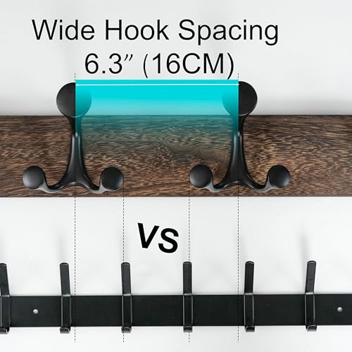 WEBI Coat Rack Wall Mount,17" Solid Wood Coat Hooks Wall Mounted Coat Hanger,16" Hole to Hole,Heavy Duty Hook Rack Rail,3 Triple Hooks for Hanging Coats,Jacket,Clothes,Hat,Weathered Brown,2 Packs - color: Weathered Brown, size: 17 Inch(2 Pcs)