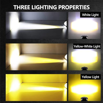 Motorcycle LED Driving Lights 60W 12000LM Fog Lights 6000K Driving Auxiliary Fog Lights Amber White Universal Fit for Motorcycle Truck ATV SUV Car Yacht, 2PCS