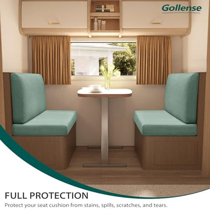 Gollense RV Dinette Cushion Covers Set of 2, Waterproof Stretch Camper Cushion Covers, Sectional Replacement RV Seat Covers for Trailer Couch, Includes 2 Backrest Cover & 2 Bench Cover (Light Green) - color: Light Green
