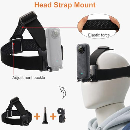 CamKix Accessories Kit Head & Backpack Mount Bundle Compatible with GoPro Hero 13/12/11/10/9/8/7/6/5, Insta360 - Head Strap Mount, Backpack Clip, 360° Rotating Wrist Strap, Adapters - color: Accessories Kit for Insta360 and Gopro