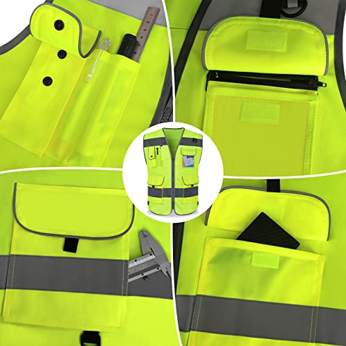 TCCFCCT High Visibility Vest 9 Pockets Hi Vis Reflective Safety Vest for Men Women, Construction Vest with Reflective Strips, Meets ANSI/ISEA Standards, (Yellow, Small) - color: Yellow Fabric-bison 001, size: Small