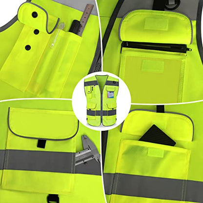 TCCFCCT High Visibility Vest 9 Pockets Hi Vis Reflective Safety Vest for Men Women, Construction Vest with Reflective Strips, Meets ANSI/ISEA Standards, (Yellow, Small) - color: Yellow Fabric-bison 001, size: Small