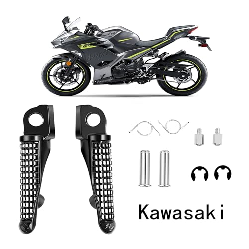 Kawasaki Motorcycle Footpeg Front Foot Pegs Footrest for Kawasaki Ninja ZX-10R ZX-14 ZX6R ZX9R ZX12R ZX636 EX650 650R KLE650 Z1000SX ZZR1200 GTR1400 ZZR1400 - color: Black#Front