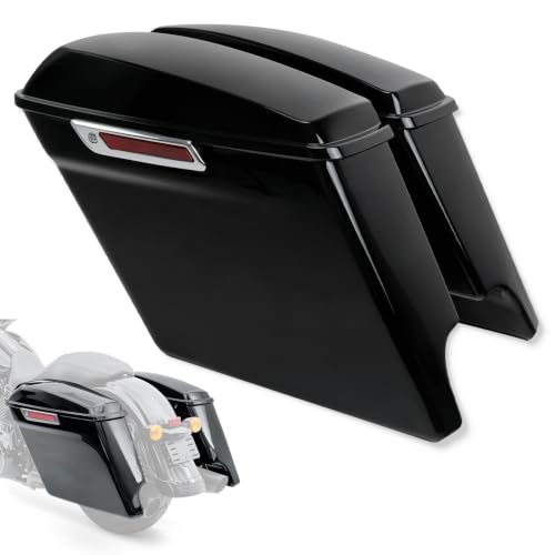 XFMT Motorcycle Saddlebags 5" Stretched Hard Saddle Bags Extended Saddlebags W/Chrome Latches For Harley Touring Road King Street Glide Road Glide Electra Glide 2014-2024, Vivid Black - color: 5" Stretched-Vivid Black Chrome Latches