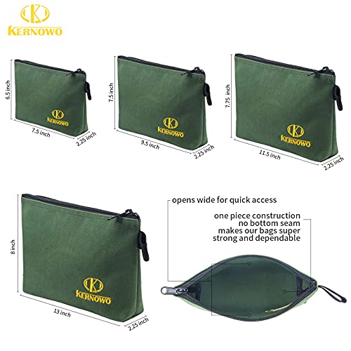 Premium Canvas Tool Pouch Zipper Bag,Small Tool Bag,Multipurpose Storage pouch(4Pack 7.5/9.5/11.5/13inch 20oz Water Resistant Heavy Duty Army Green Flat Bottom Tool bag with Dependable Zipper) - size: 13/11.5/9.5/7.5 inch