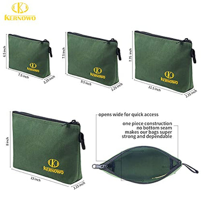 Premium Canvas Tool Pouch Zipper Bag,Small Tool Bag,Multipurpose Storage pouch(4Pack 7.5/9.5/11.5/13inch 20oz Water Resistant Heavy Duty Army Green Flat Bottom Tool bag with Dependable Zipper) - size: 13/11.5/9.5/7.5 inch