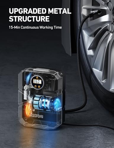 AstroAI S1 Tire Inflator Portable Air Compressor 12V DC 150PSI with Digital Gauge, Auto Shut-Off Preset Pressure Fast Inflation, Compact Air Pump for Car Tires, Motorcycle, Bike, Ball, Inflatables
