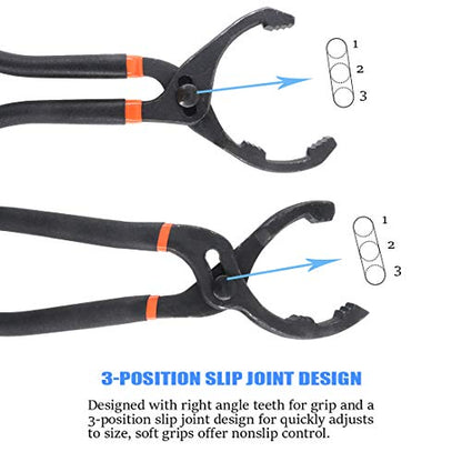 GLARKS 2Pcs 10" and 12" Long Handle Grip Oil Filter Pliers Set Adjustable Angle Hand Oil Filter Wrench for Auto Motorcycle and Trucks Use