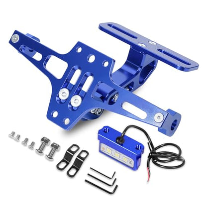 MDPROMCP Universal Motorcycle Fender Eliminator With LED Light CNC Aluminum License Plate Bracket (Blue) - size: Blue