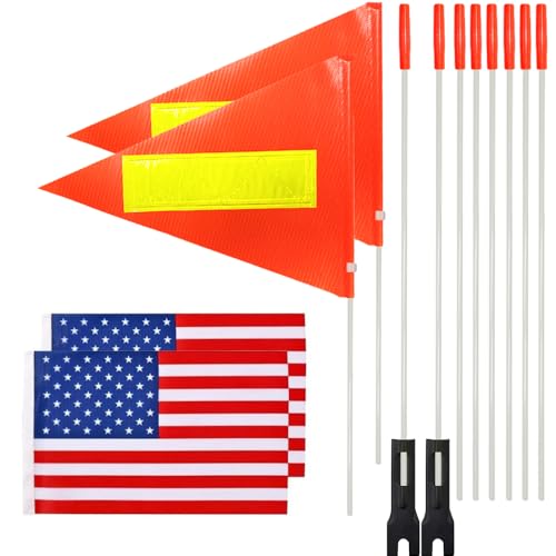 2 Pcs Bike Safety Flag with Pole, 6-Feet Adjustable Height Heavy Duty Fiberglass Pole Polyester Tear-Resistant Waterproof Safety Flags (Reflective Strip And American Flag) - color: 2 Pcs With American Flag
