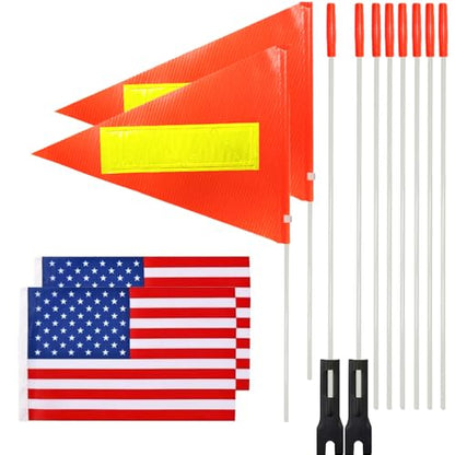 2 Pcs Bike Safety Flag with Pole, 6-Feet Adjustable Height Heavy Duty Fiberglass Pole Polyester Tear-Resistant Waterproof Safety Flags (Reflective Strip And American Flag) - color: 2 Pcs With American Flag